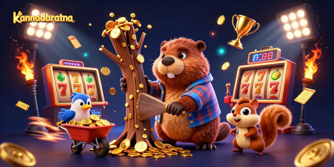 Spin the reels at kannadaratna and collect golden coins in a lively casino scene with 3D characters.
