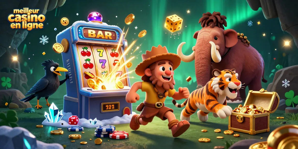 Jouez au meilleur casino en ligne avec des personnages animés dans un cadre préhistorique coloré.