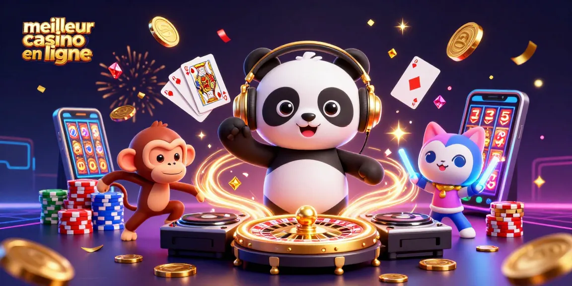 Le meilleur casino en ligne propose une scène dynamique de jeux avec des personnages animés et des éléments de casino captivants.