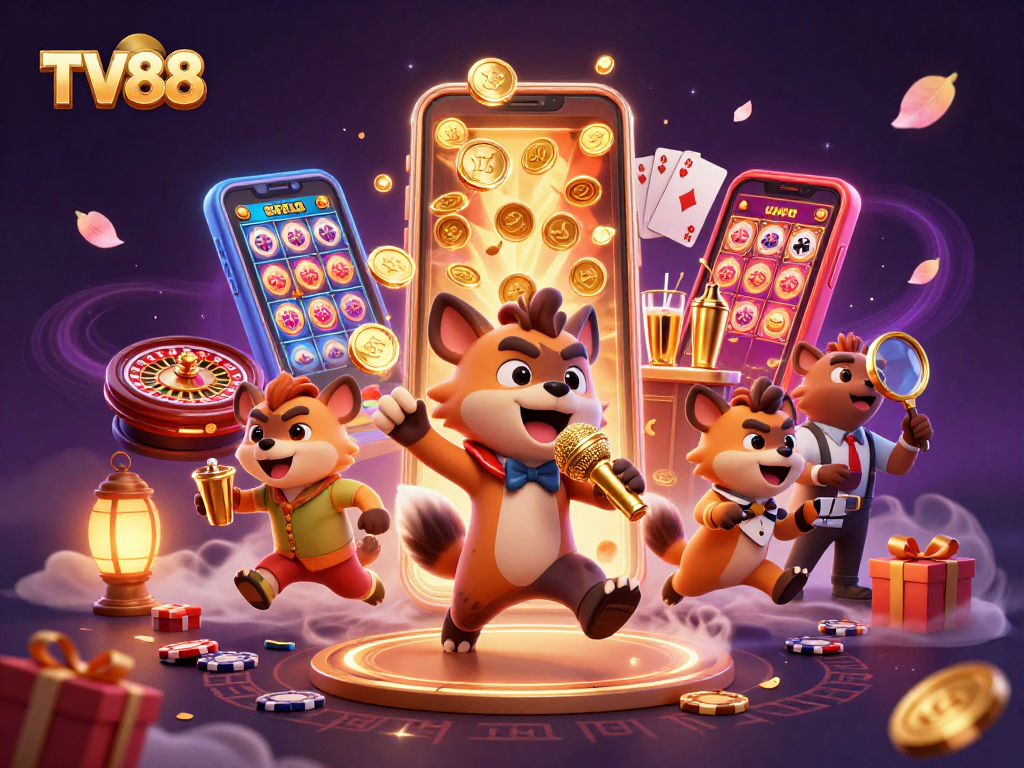 TV88 hyenas animate a lively casino, showcasing excitement with games and engaging elements.