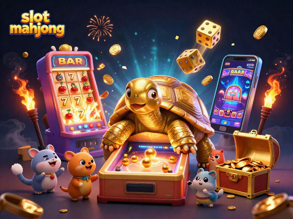 Engaging slot mahjong scene with animated characters, gold coins, and vibrant casino elements.