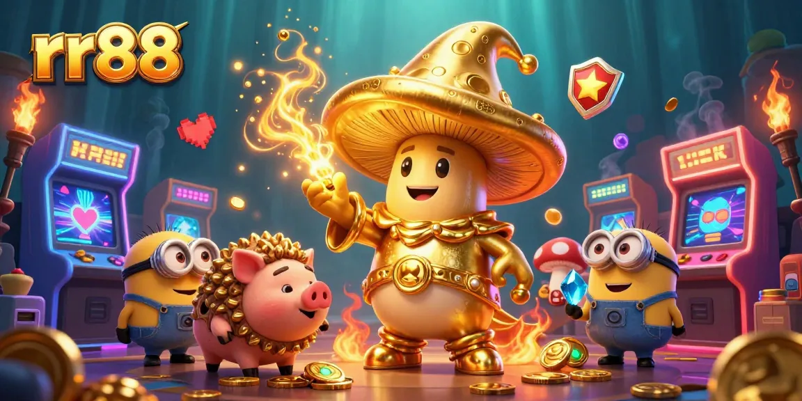 Experience rr88 magic in this vibrant 3D casino world, with golden treasures and dynamic games.
