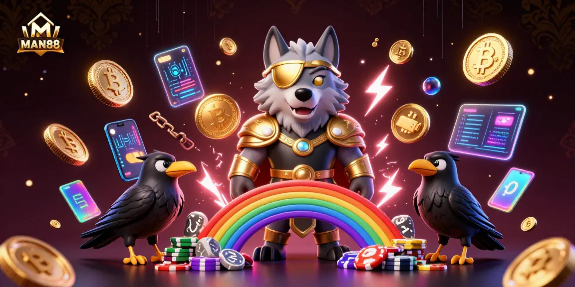 Experience the mystical world of MAN88 with Odin and his ravens at a vibrant casino.