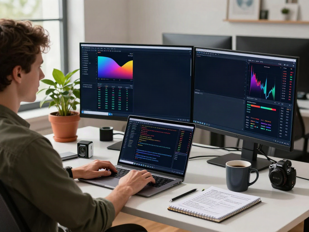 Trader analyzing market trends with TradingView in a modern workspace.