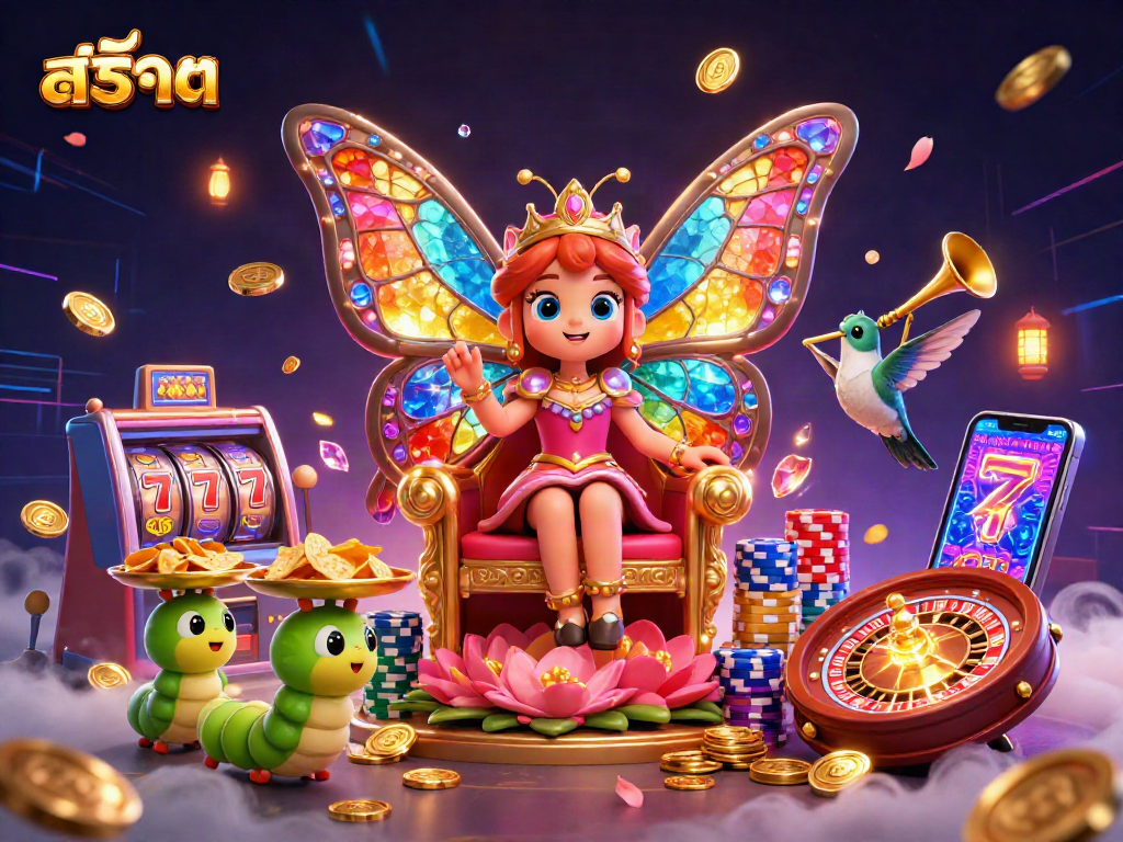Play สล็อต with dynamic slot machine reels and vibrant casino visuals.