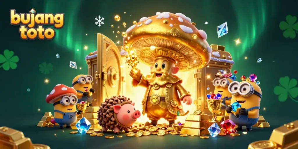 Join the fun at Bujang Toto with a magical scene showcasing vibrant characters and abundant treasures.