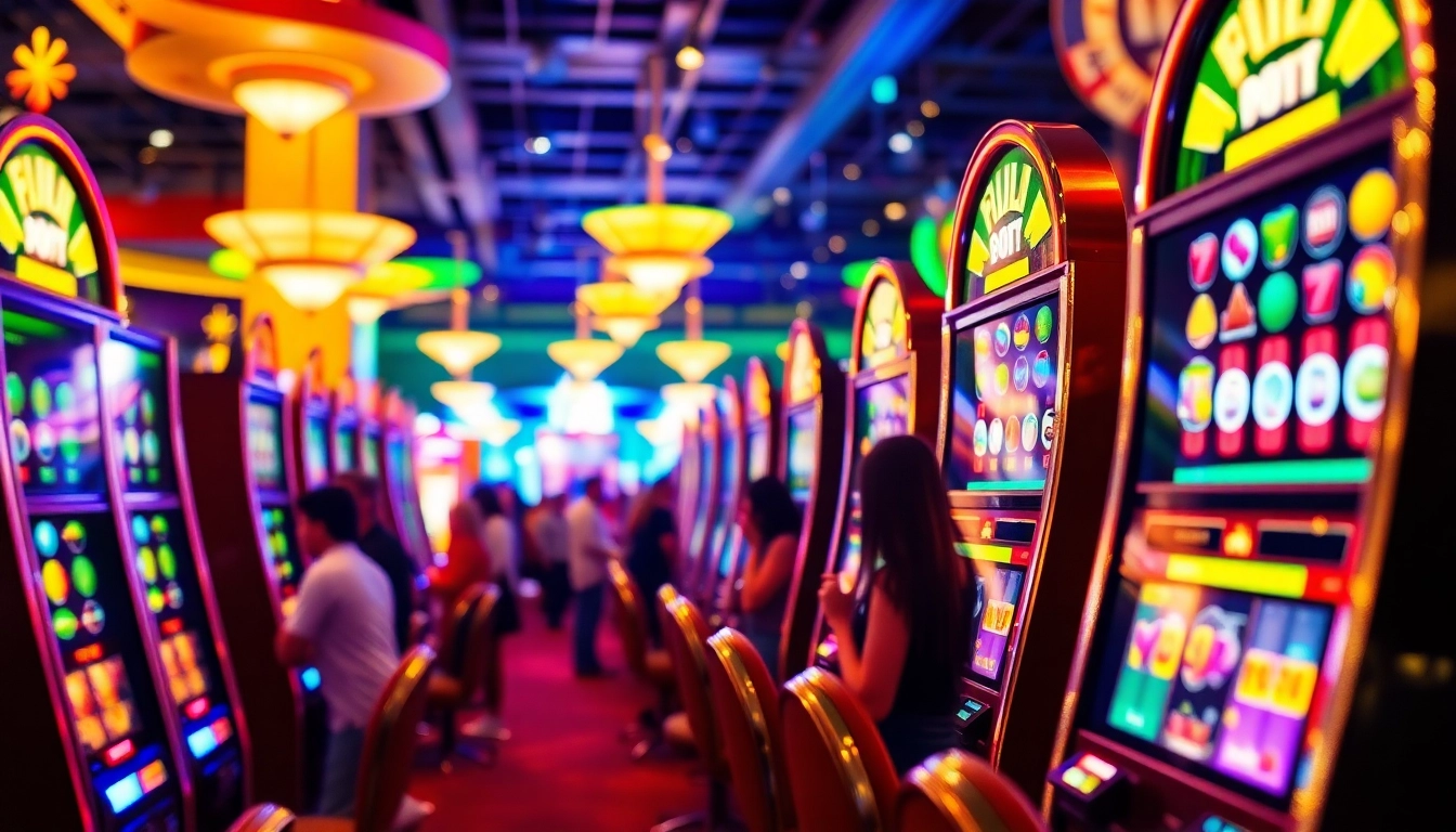 Experience the thrill of slot gambling with lively players and vibrant slot machines.