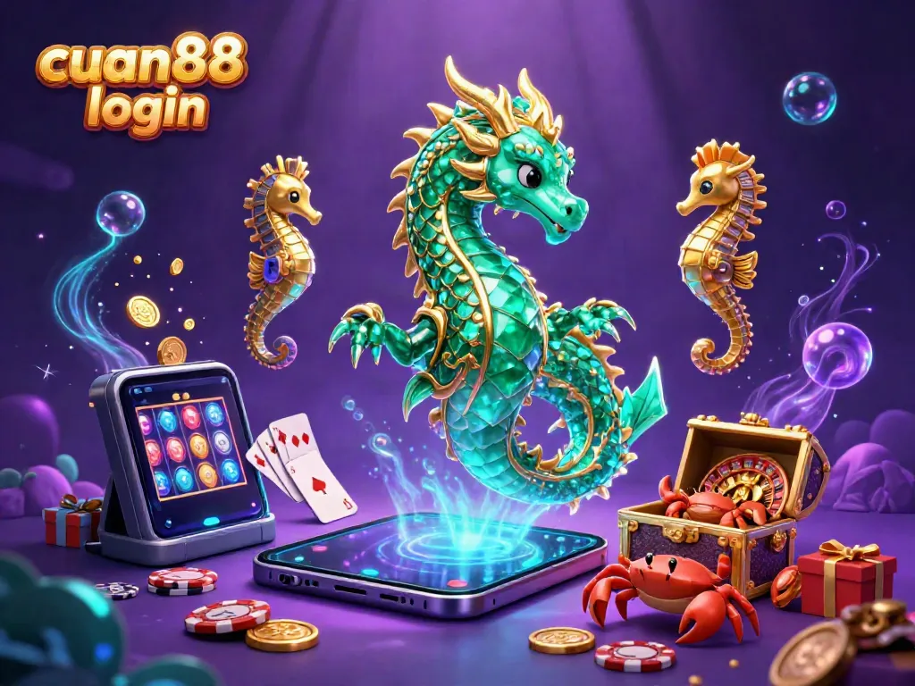 Engage with cuan88 login through vibrant casino-themed illustration featuring sea dragon and gaming elements.