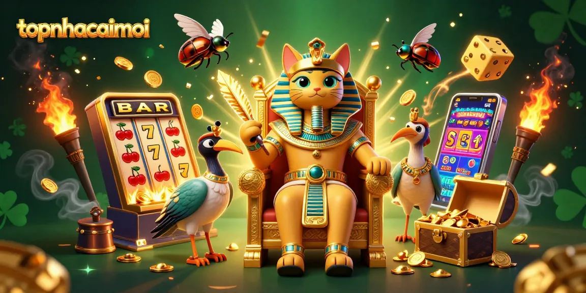 Win big at topnhacaimoi with thrilling slots and vibrant casino symbols in an exciting 3D scene.