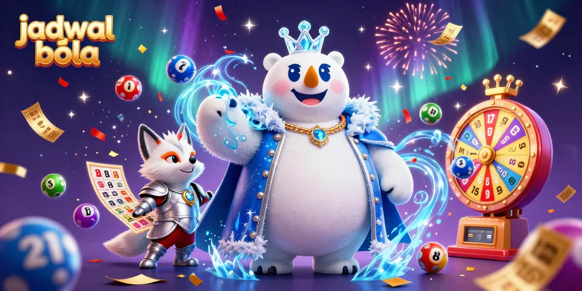 Join the excitement of jadwal bola with vibrant lottery balls and magical characters in a colorful casino scene.