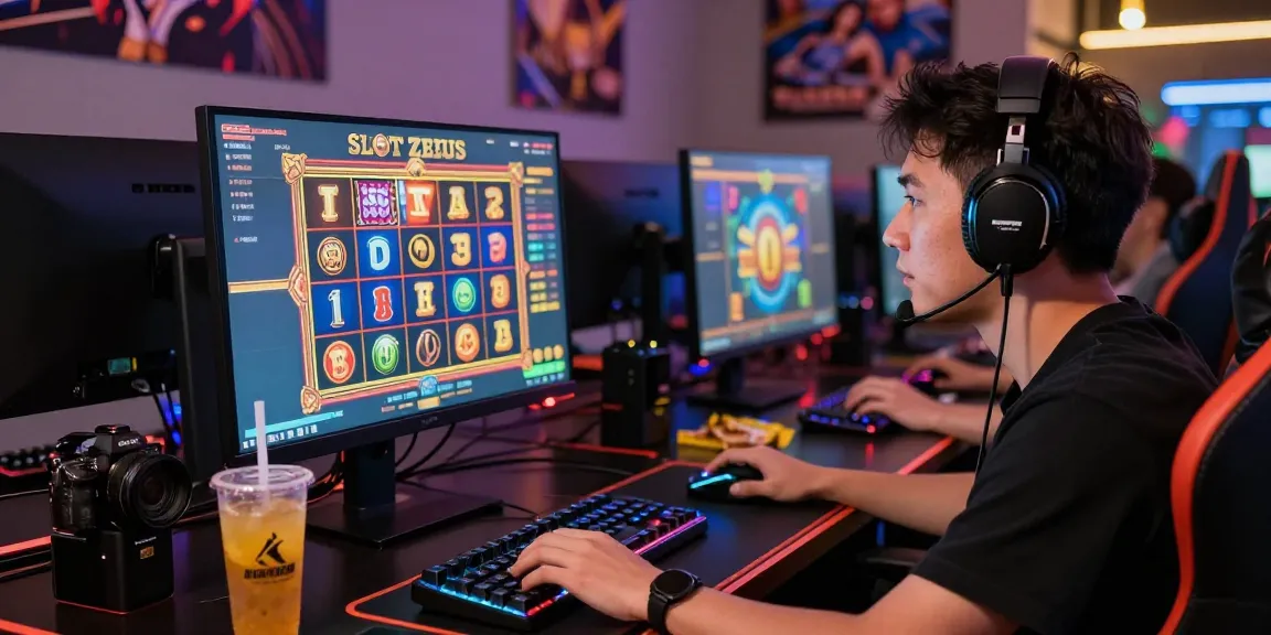 Engaged player enjoying Slot Zeus online game in a vibrant gaming setup.