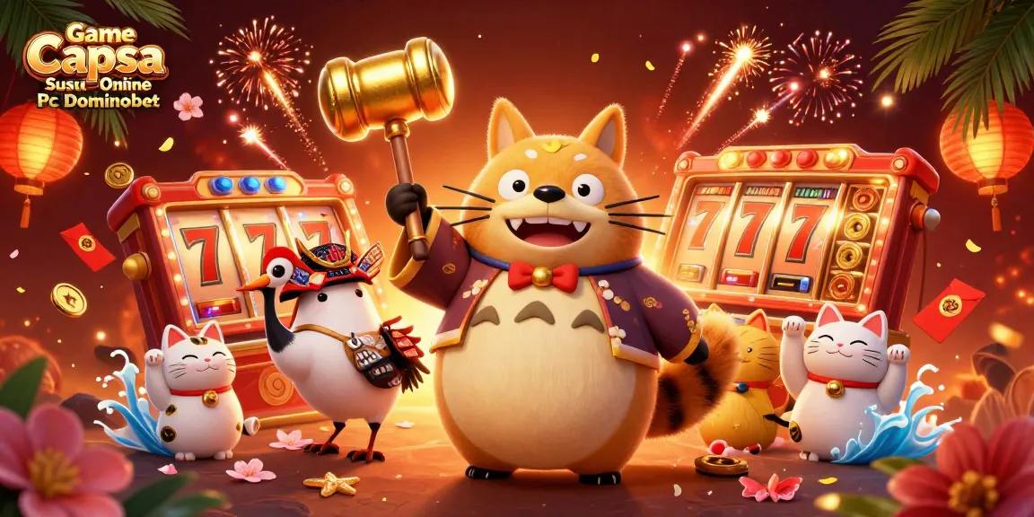 Play Game Capsa Susun Online Pc Dominobet in an exciting casino-themed 3D scene with vibrant characters and elements.