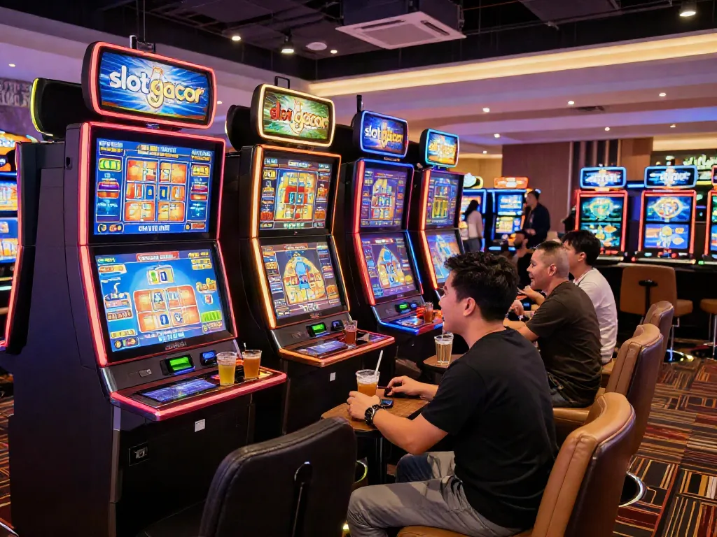 Excited players enjoying the slot gacor gaming experience in a modern casino.