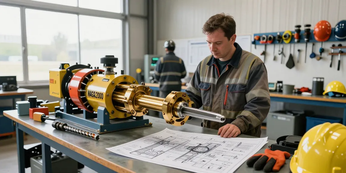 NAGA2000 gold mining tool being inspected by a technician in a bright industrial workshop