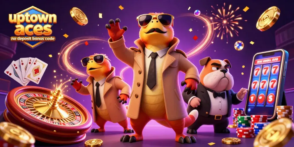 Experience the thrill of the uptown aces no deposit bonus code with raptors and casino symbols!