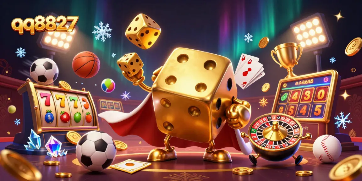 Experience thrilling gameplay with qq8827, where golden dice and slot reels collide in a vibrant casino world.