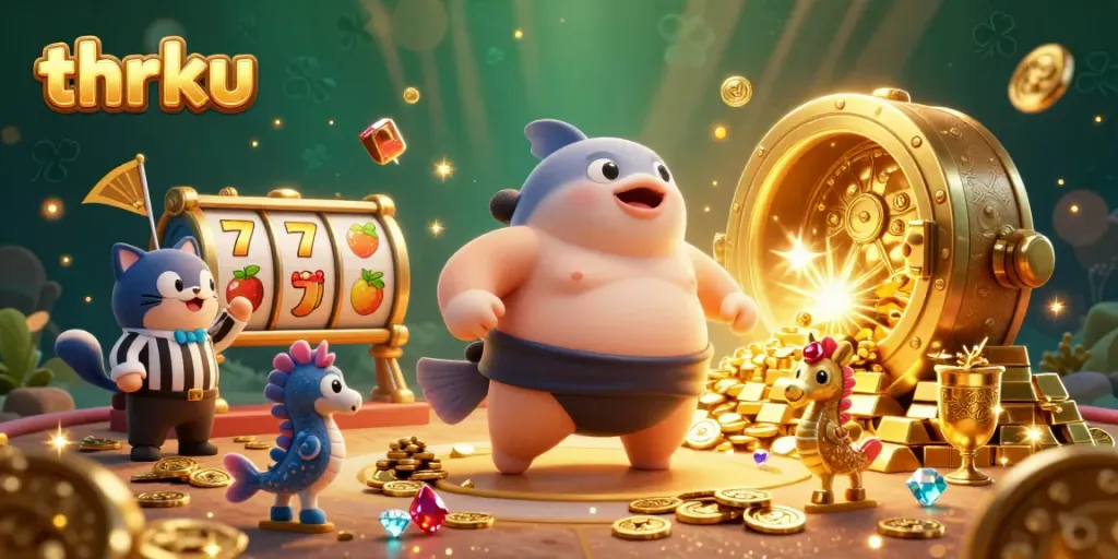 Engage with thrilling slot games at thrku featuring a lively underwater casino scene.