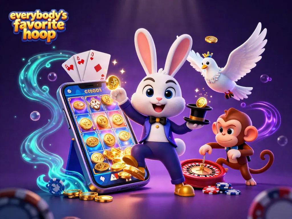Experience the excitement of everybody's favorite hoop with this dynamic gambling-themed illustration featuring magic coins and playful characters.
