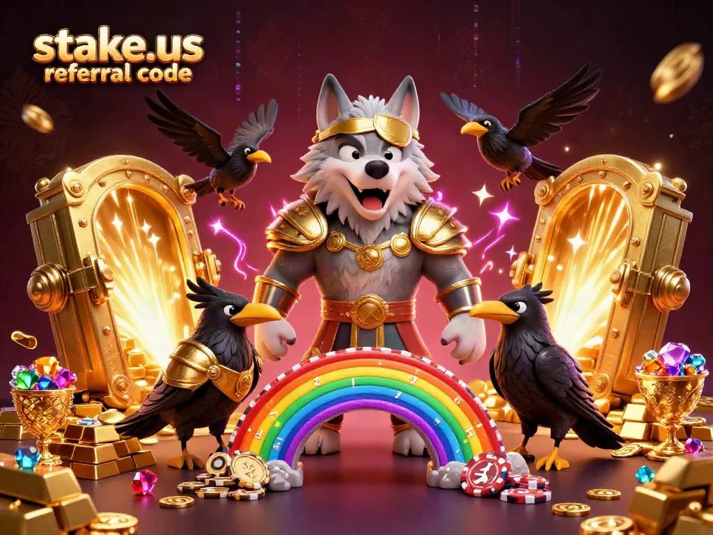 Engage with the stake.us referral code for exciting bonuses in a vibrant casino-themed scene.