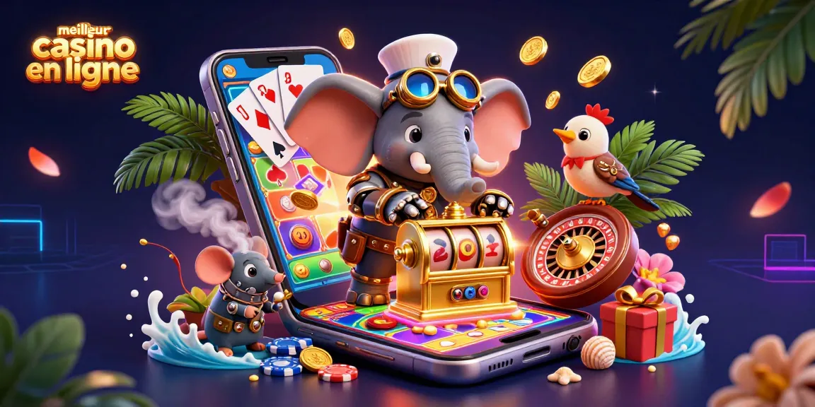 Gagnez en jouant au meilleur casino en ligne avec un éléphant steampunk et une machine à sous dorée.
