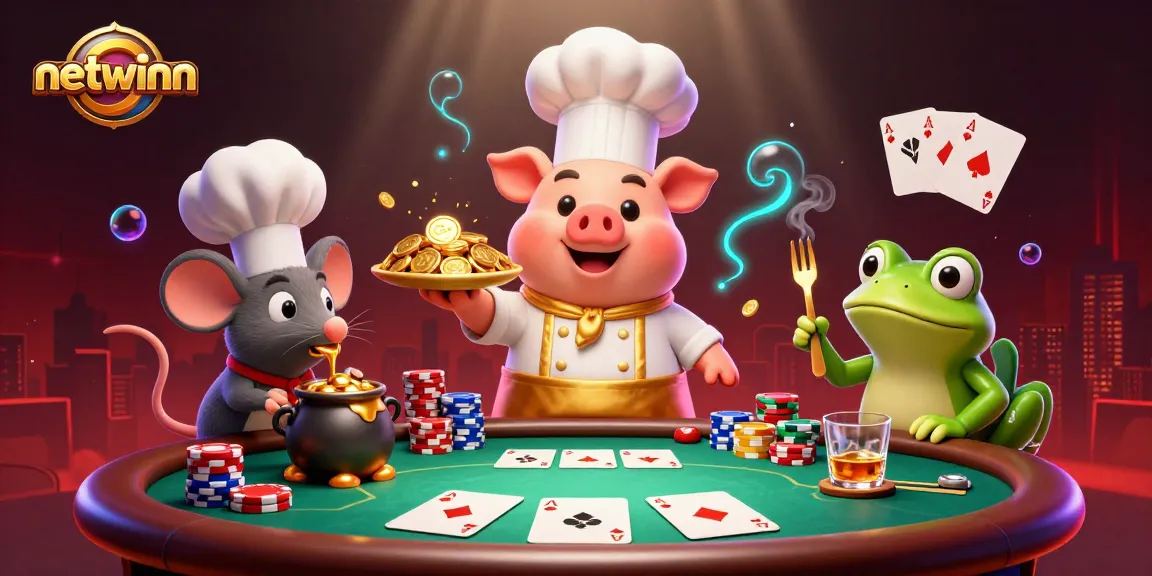 Experience thrilling wins at netwinn, where a chef pig serves gold coins in an immersive casino scene.
