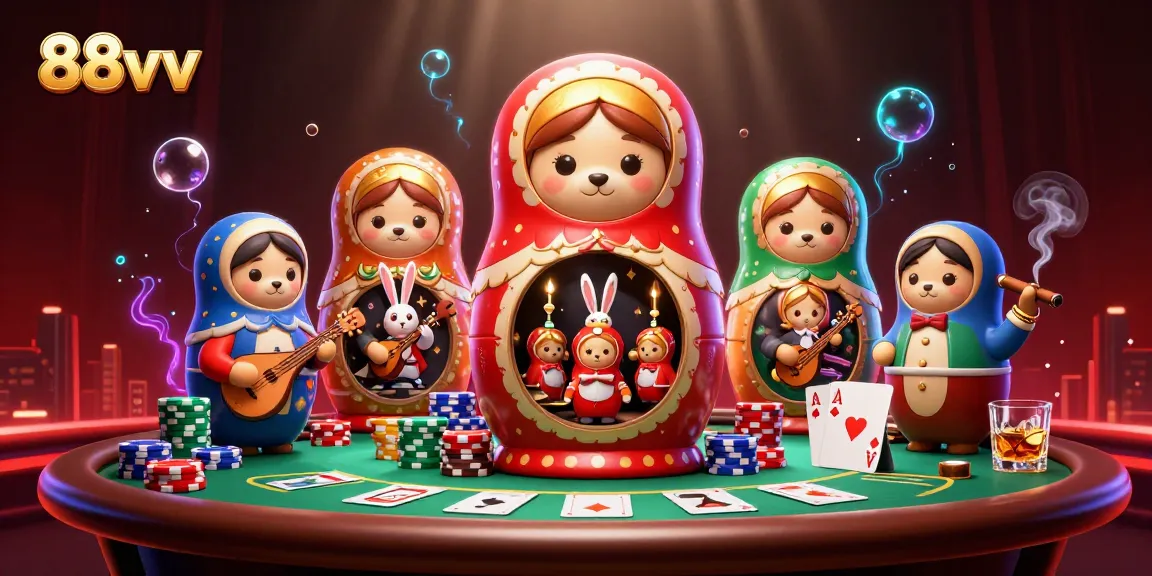 Engage in thrilling gameplay at 88vv with festive casino-themed 3D illustration.