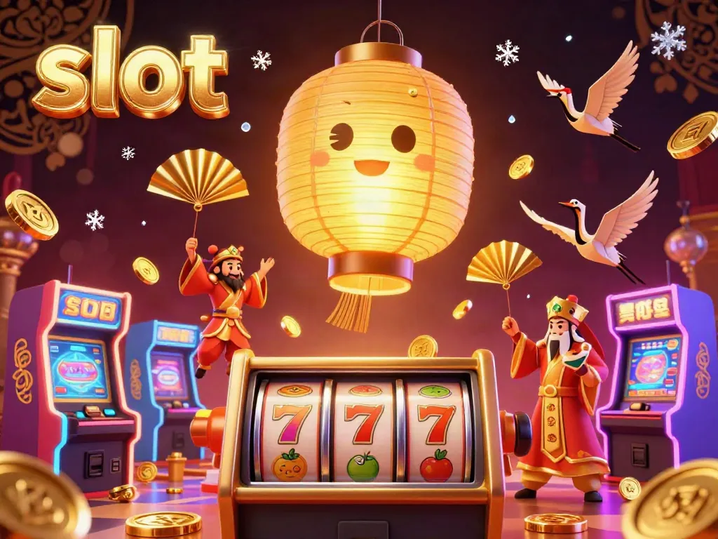 Menangkan slot dengan visual permainan mesin slot yang berwarna-warni dan karakter imajinatif dalam kasino malam.