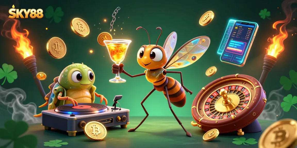 Experience thrilling gaming adventures at SKY88 with vibrant characters and rich casino-themed elements.