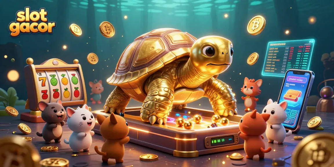 Play slot gacor with winning reels and crypto elements in a vibrant 3D casino illustration.