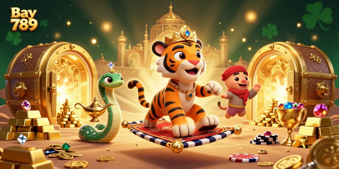 Experience the excitement of Bay 789's vibrant gambling universe with this stunning casino illustration featuring a tiger sultan.