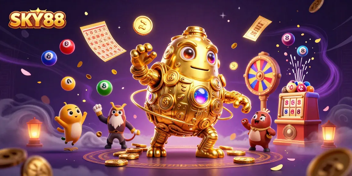 Experience thrilling gameplay at SKY88 with vibrant lottery elements and golden treasures.
