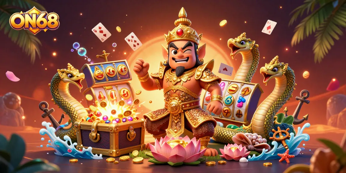 Engage in thrilling gameplay with ON68 as the energetic characters invite players to a vibrant casino adventure.