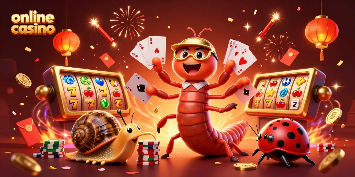 Engage with the vibrant online casino scene featuring a millipede dealer and high-roller characters amidst dynamic game elements.