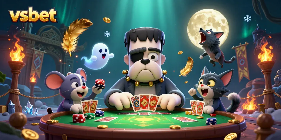 Engage with the thrilling action of vsbet at a spooky casino table featuring unique characters and vibrant casino elements.