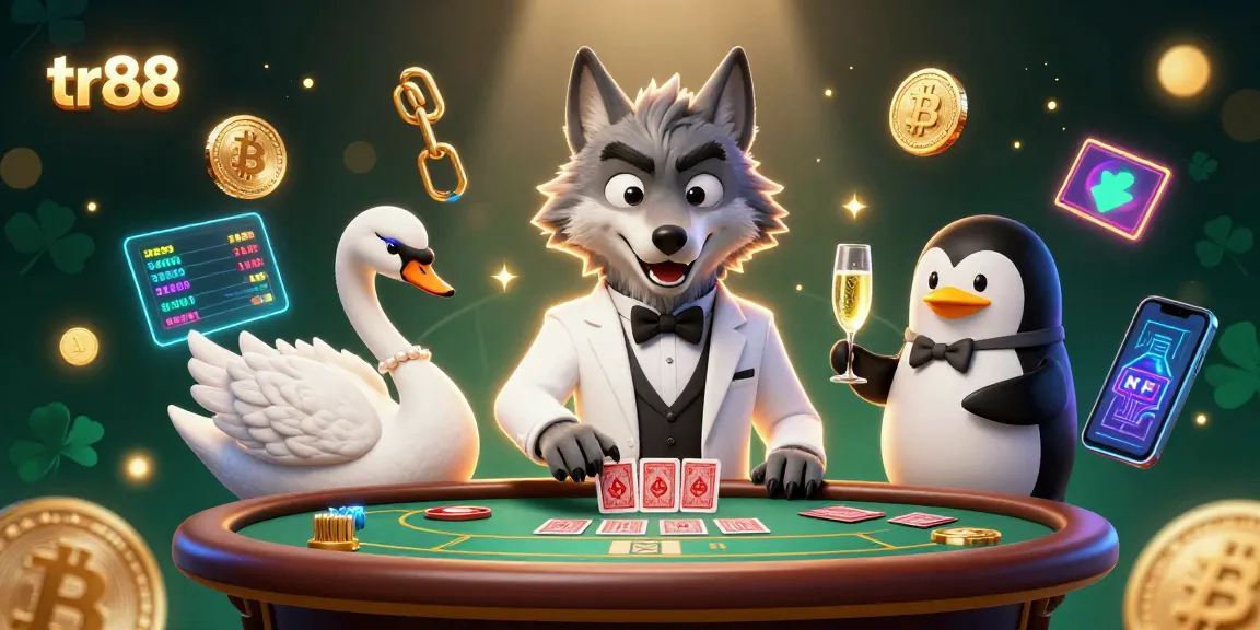 Join the excitement at tr88, featuring a debonair wolf and elegant swan in a thrilling baccarat scene.