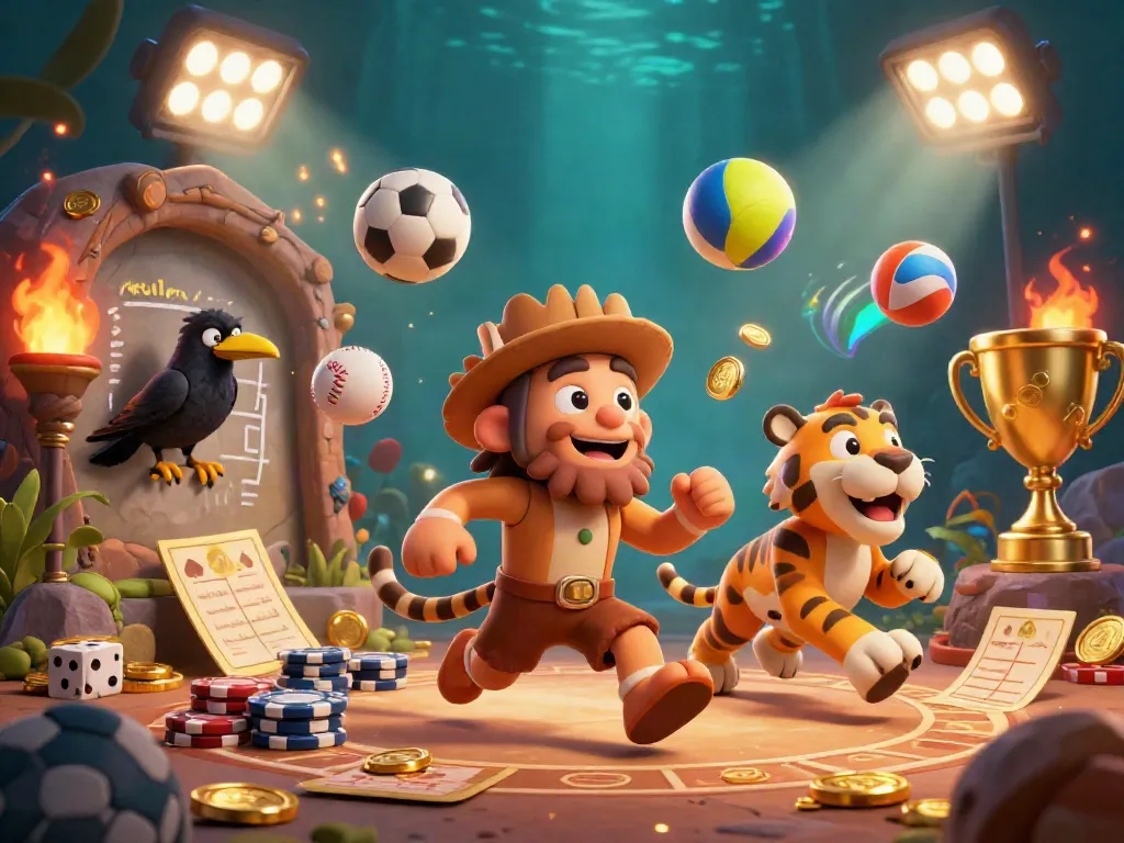 Experience gambling excitement with KUWIN in a vibrant 3D prehistoric casino scene featuring dynamic characters and elements.