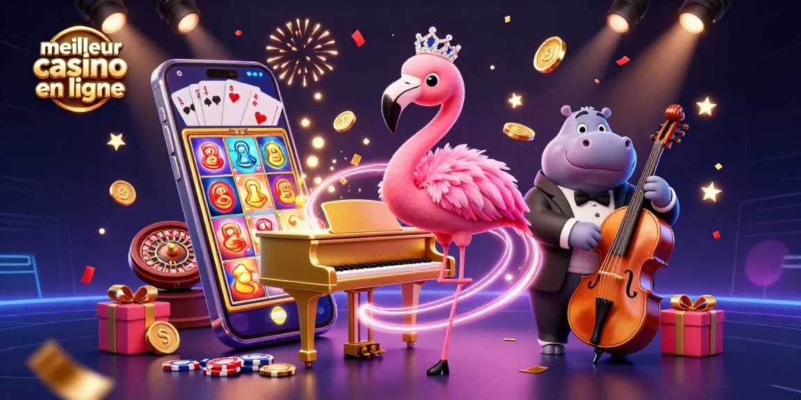 Vivez l'expérience du meilleur casino en ligne avec cette illustration de chanteuse et musiciens animés.