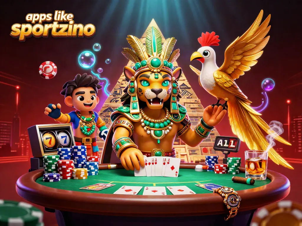 Engage with apps like sportzino in this rich casino-themed illustration flaunting vibrant gaming elements.