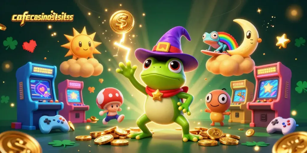 Join the fun with cafecasinosistersites' vibrant casino adventure, featuring animated characters and game elements!