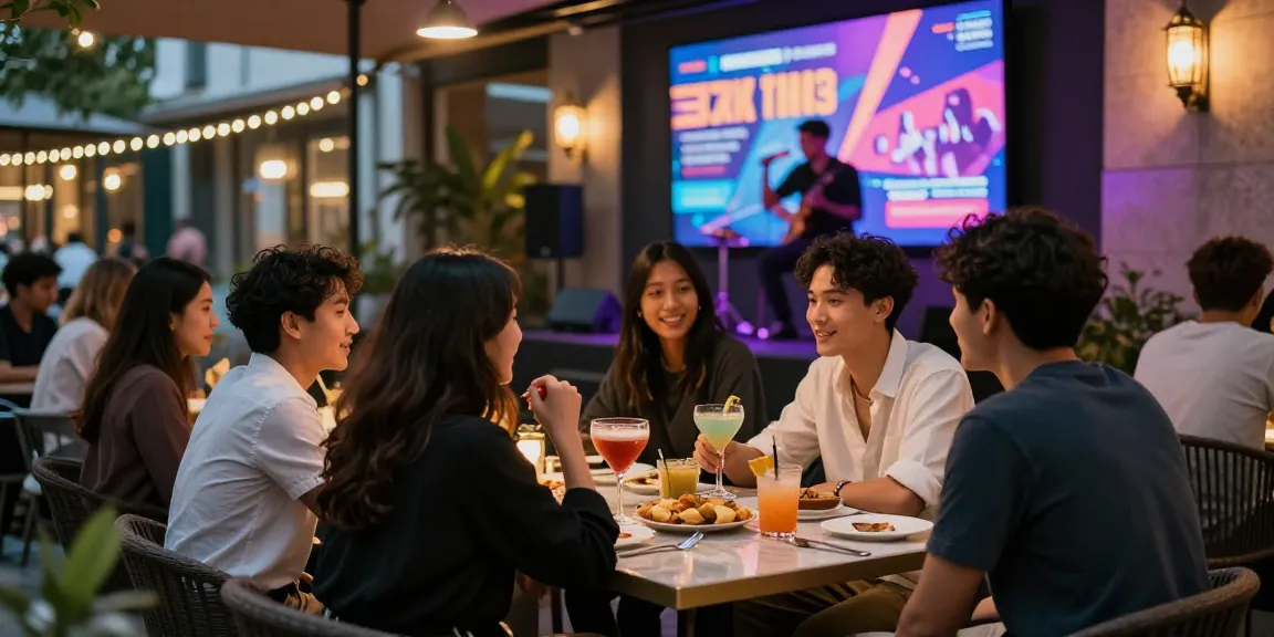 Enjoying the vibrant atmosphere at an 오피사이트 with friends in a chic urban setting.
