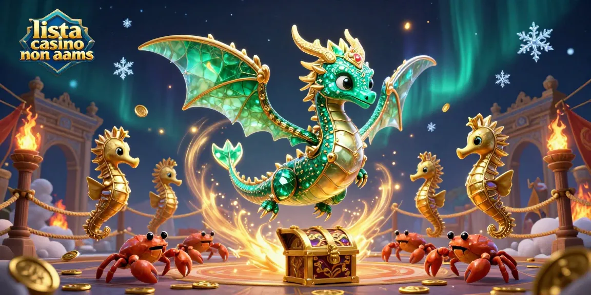 Scopri la lista casino non AAMS con il drago marino e il tesoro in questa illustrazione vivace.