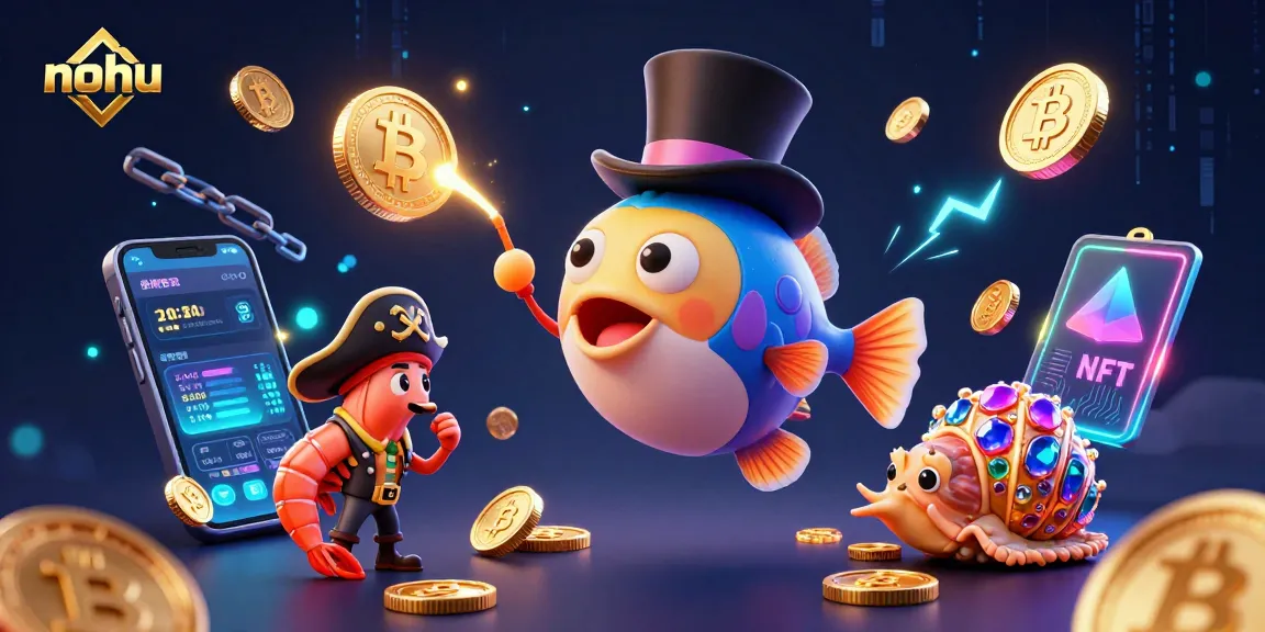 Nohu captures excitement with a thrilling 3D deep-sea scene featuring Bitcoin and Ethereum coins.