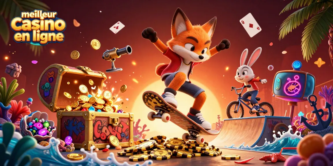 Explorez le meilleur casino en ligne avec nos personnages animés dans un environnement vibrant et ludique.