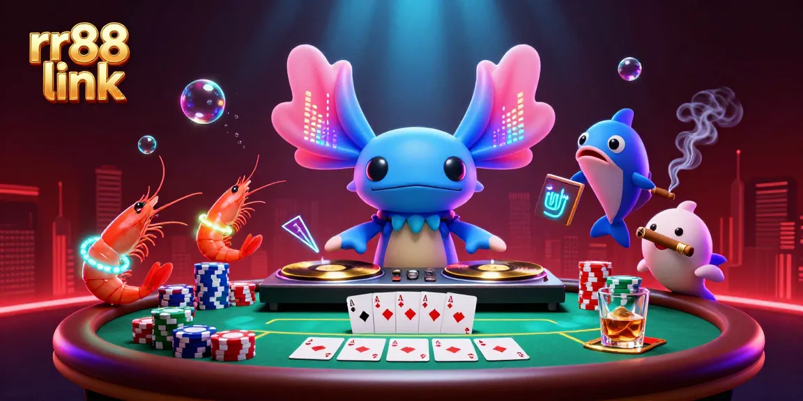 Experience the excitement of RR88 link with a vibrant underwater casino scene featuring neon characters engaging in lively gaming.