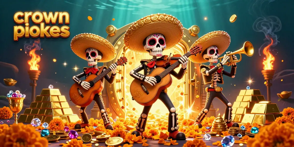 Spin and win with crown pokies in a vibrant scene of mariachis and treasures.