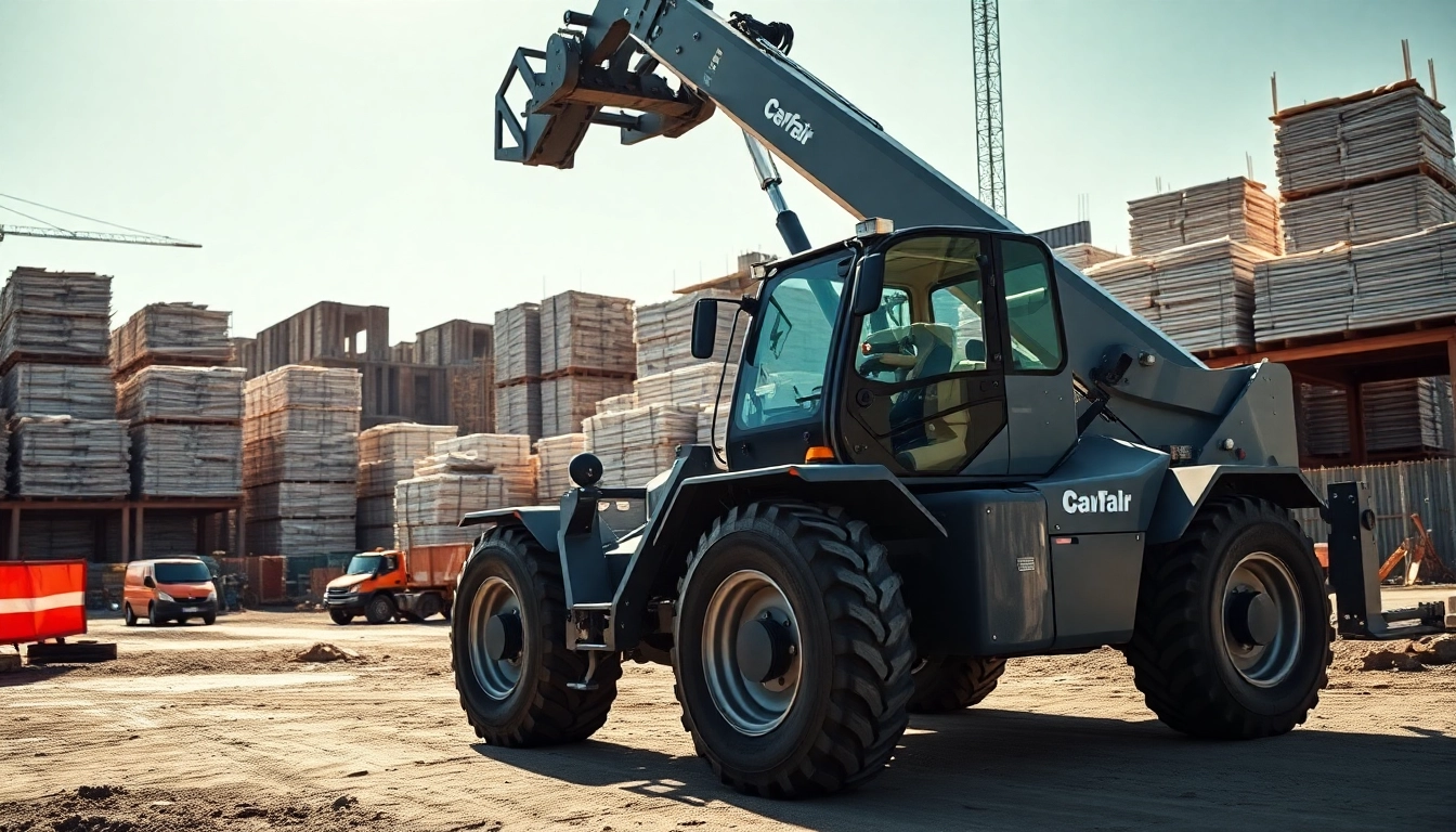 A telehandler efficiently lifting materials on a busy construction site.