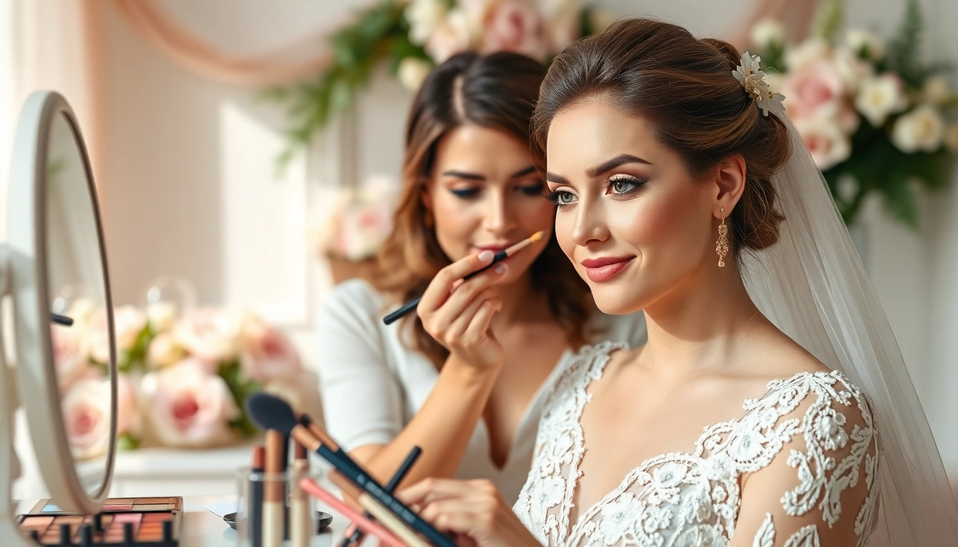 Trucco sposa applicato da un truccatore professionista su una sposa elegante.