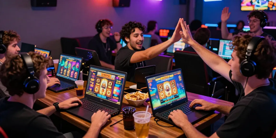 Exciting players enjoying slot zeus games in an energetic online gaming lounge.