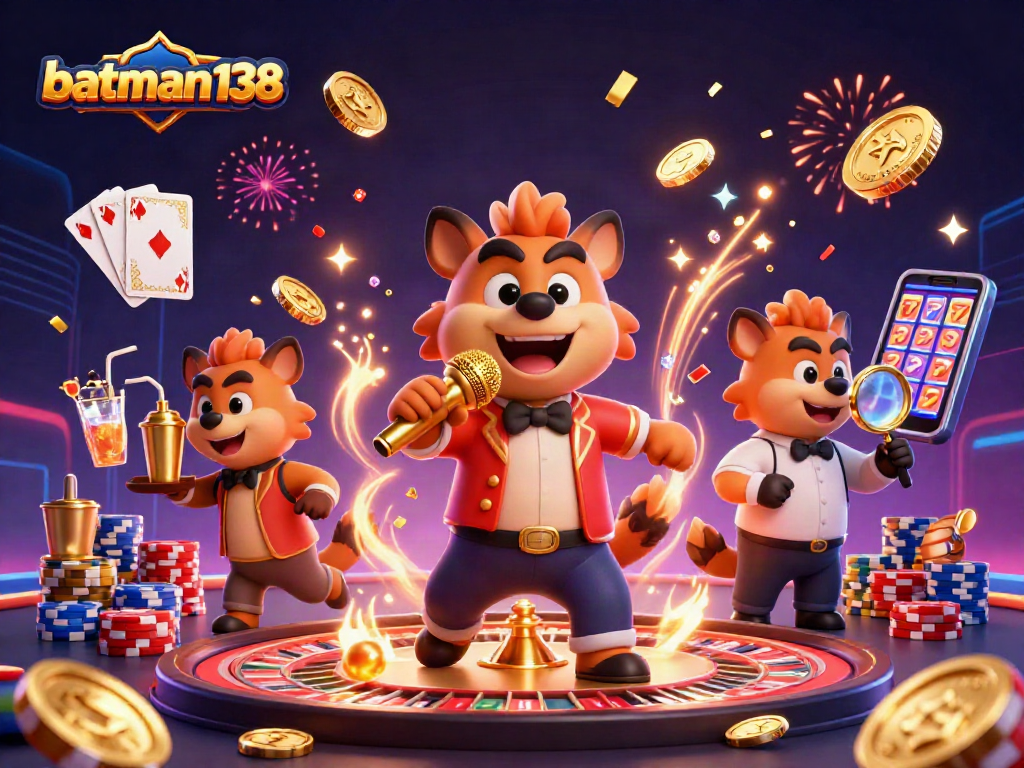 Join batman138's vibrant casino experience with lively hyenas, sparkling gems, and thrilling games.