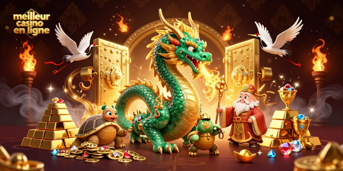Jouez au meilleur casino en ligne avec un dragon émeraude et des trésors scintillants.